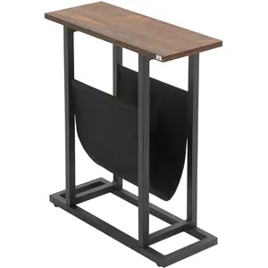 HOMCOM Guéridon - porte-revue tissu noir - métal noir aspect bois pas cher