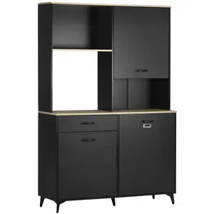 Comparateur de prix : HOMCOM Buffet haut design industriel piètement métal noir aspect chêne clair