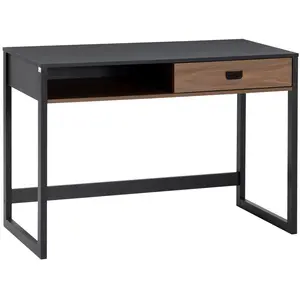 HOMCOM Bureau style industriel casier tiroir coulissant noir aspect noyer
