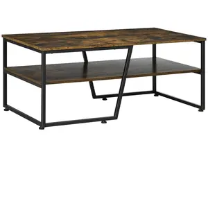 HOMCOM Table basse style industriel étagère acier noir aspect bois vieilli pas cher