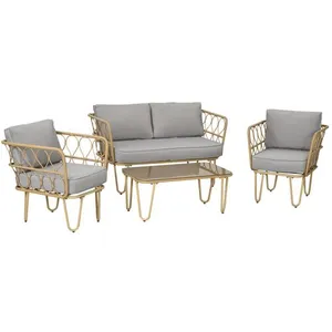 Comparateur de prix : Outsunny Salon de jardin 4 places 4 pièces style colonial gris aspect rotin