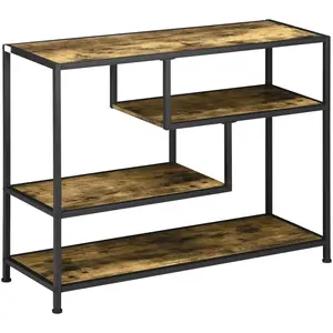 HOMCOM Console design industriel 4 étagères acier noir aspect bois vieilli