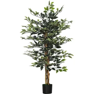 Comparateur de prix : HOMCOM Plante artificiel ficus bania 75x75x130cm Vert