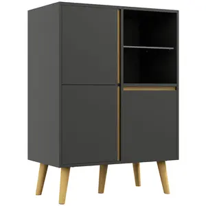HOMCOM Meuble TV Hi-fi sur pied design scandinave 3 portes 3 étagères ... pas cher