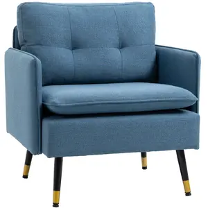 Comparateur de prix : HOMCOM Fauteuil style art-déco effet capitonné métal noir doré tissu bleu