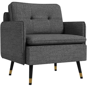 Comparateur de prix : HOMCOM Fauteuil style art-déco effet capitonné métal noir doré tissu gris