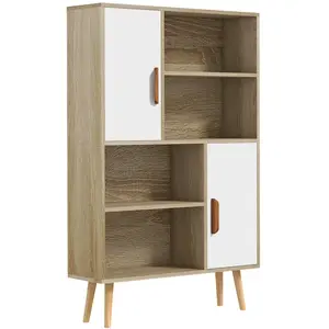 Comparateur de prix : HOMCOM Bibliothèque scandinave 4 niches + 2 placards blanc naturel