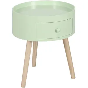 Comparateur de prix : HOMCOM Chevet table de nuit ronde 1 tiroir design scandinave bois clair vert