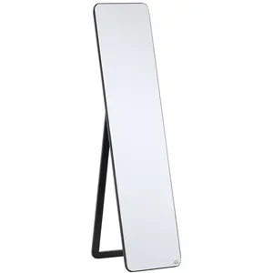 HOMCOM Miroir sur pied et mural rectangulaire dim. 37l x 43l x 156h cm verre mdf noir pas cher
