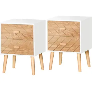 Comparateur de prix : HOMCOM Lot de 2 chevets tables de nuit design scandinave - total 4 tir...