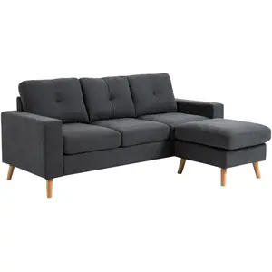 HOMCOM Canapé d'angle 3 places design scandinave - bois tissu anthracite