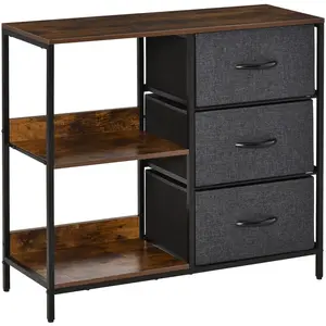 HOMCOM Commode design - 3 tiroirs 2 étagères - métal MDF non tissé anthracite