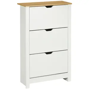 HOMCOM Armoire à chaussures 3 portes abattantes 2 compartiments pannea...