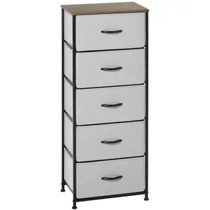 Comparateur de prix : HOMCOM Chiffonnier 5 tiroirs - structure acier noir tissu pliant gris