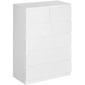 HOMCOM Commode 6 tiroirs style contemporain poignées invisibles blanc