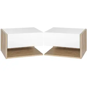Comparateur de prix : HOMCOM Lot de 2 tables de chevet murales aspect chêne clair blanc