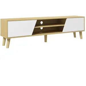 Comparateur de prix : HOMCOM Meuble TV style scandinave 2 portes 2 niches aspect chêne clair