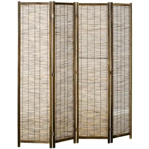 Comparateur de prix : HOMCOM Paravent intérieur 4 panneaux pliables séparateur de pièce bois roseau