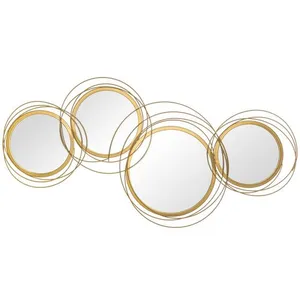 Comparateur de prix : HOMCOM Ensemble de 4 miroirs Ronds en métal dorés - 107 x 56 cm