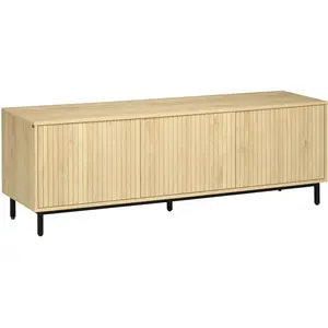 HOMCOM Meuble TV banc TV design Urban Craft - acier noir aspect bois clair pas cher