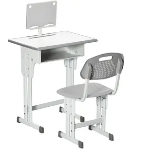 Bureau enfant réglable avec chaise - HOMCOM - Gris blanc - Support de ...