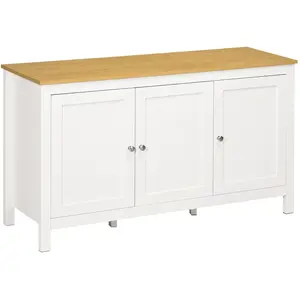 Comparateur de prix : HOMCOM Buffet bas style classique chic - 3 portes - blanc aspect bois clair