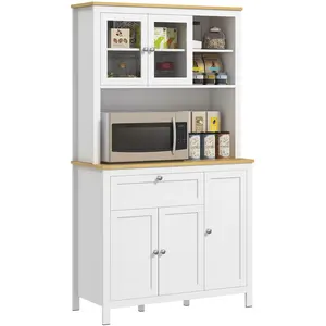 HOMCOM Buffet haut style classique chic multirangement blanc effet bois clair