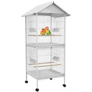 Comparateur de prix : PawHut Volière cage à oiseaux sur roulettes design maison mangeoires p...