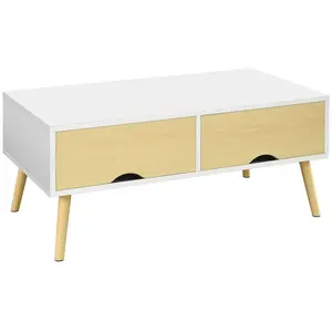 Table basse rectangulaire design scandinave - HOMCOM - 2 tiroirs couli... pas cher