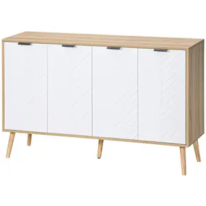 HOMCOM Buffet bas meuble de rangement 2 placards 4 portes motif chevro... pas cher