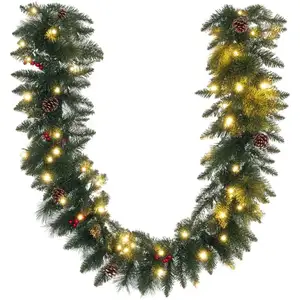 HOMCOM Guirlande de Noël artificielle led 180 cm - pommes de pin, baie... pas cher