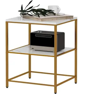 HOMCOM Table d'appoint, bout de canapé avec 2 étagères effet marbre et... pas cher
