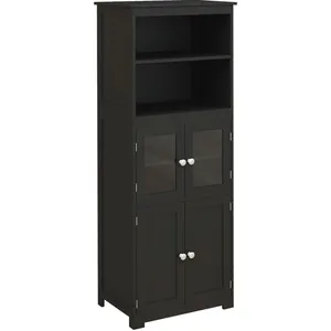 HOMCOM Buffet haut 4 portes avec étagères 2 niches grand plateau noir pas cher