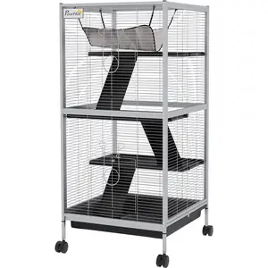 PawHut Cage pour Petits Animaux Portable à 4 Niveaux avec Roulettes, 2... pas cher