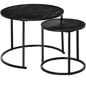 HOMCOM Lot de 2 Tables Basses Rondes gigogne empilables Plateau en boi... pas cher