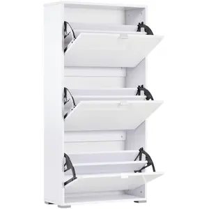 HOMCOM Meuble à Chaussures Armoire à chaussures 3 Portes abattantes 3 Compartiments en bois 60L x 26I x 124H cm Blanc laqué pas cher