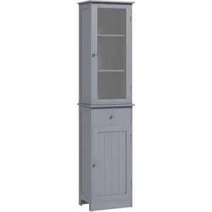 Comparateur de prix : KLEANKIN Colonne de salle de bain 2 portes 3 étagères tiroir gris