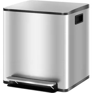 HOMCOM Poubelle de cuisine 2 compartiments de 2 x 15L, avec pédale, en acier inoxydable, couvercle à fermeture douce pas cher