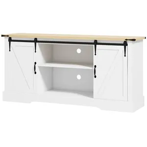 HOMCOM Buffet design 2 portes coulissantes 3 étagères blanc aspect bois clair