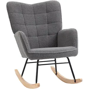 Comparateur de prix : HOMCOM Fauteuil à bascule design acier bois effet laine bouclée anthracite