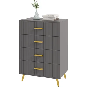 HOMCOM Commode 4 tiroirs meuble de rangement chambre avec pieds en alu... pas cher