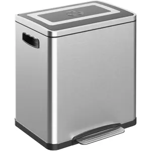 HOMCOM Poubelle de cuisine 2 compartiments de 2 x 15L, avec pédale, en acier inoxydable, couvercle à fermeture douce pas cher