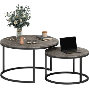 HOMCOM Lot de 2 tables basses gigognes empilable design industriel pla... pas cher