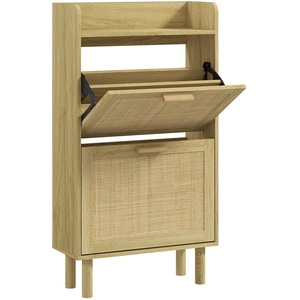 HOMCOM Meuble à chaussures 2 portes abattants étagère effet rotin tissé design bohème - dim. 80L x 24,5l x 110H cm pas cher