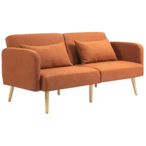 HOMCOM Canapé convertible 3 places scandinave inclinable tissu ocre havane