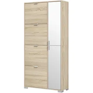 HOMCOM Meuble à chaussures avec 4 abattants, 2 placards et façades miroir pour 16 paires de chaussures, meuble d'entrée pas cher