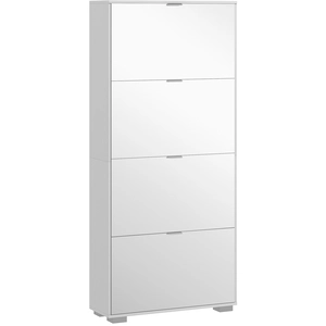 HOMCOM Meuble à chaussures 2 en 1 façades miroir 4 portes abattants, étagères réglables, jusqu'à 24 paires, 76l x 26P x 168H cm pas cher