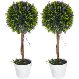 HOMCOM Lot de 2 plantes Artificielles avec fleurs de lavande, tronc et...Vendu paraosom