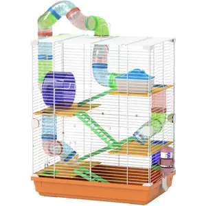 PawHut Cage pour hamster rongeur 4 étages avec tunnels mangeoire roue ... pas cher