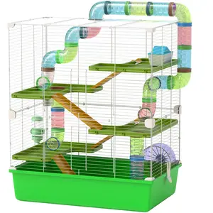 PawHut Grande cage pour hamsters cage pour rongeur 5 niveaux avec tunnels abreuvoir roue maisonnette échelles pas cher